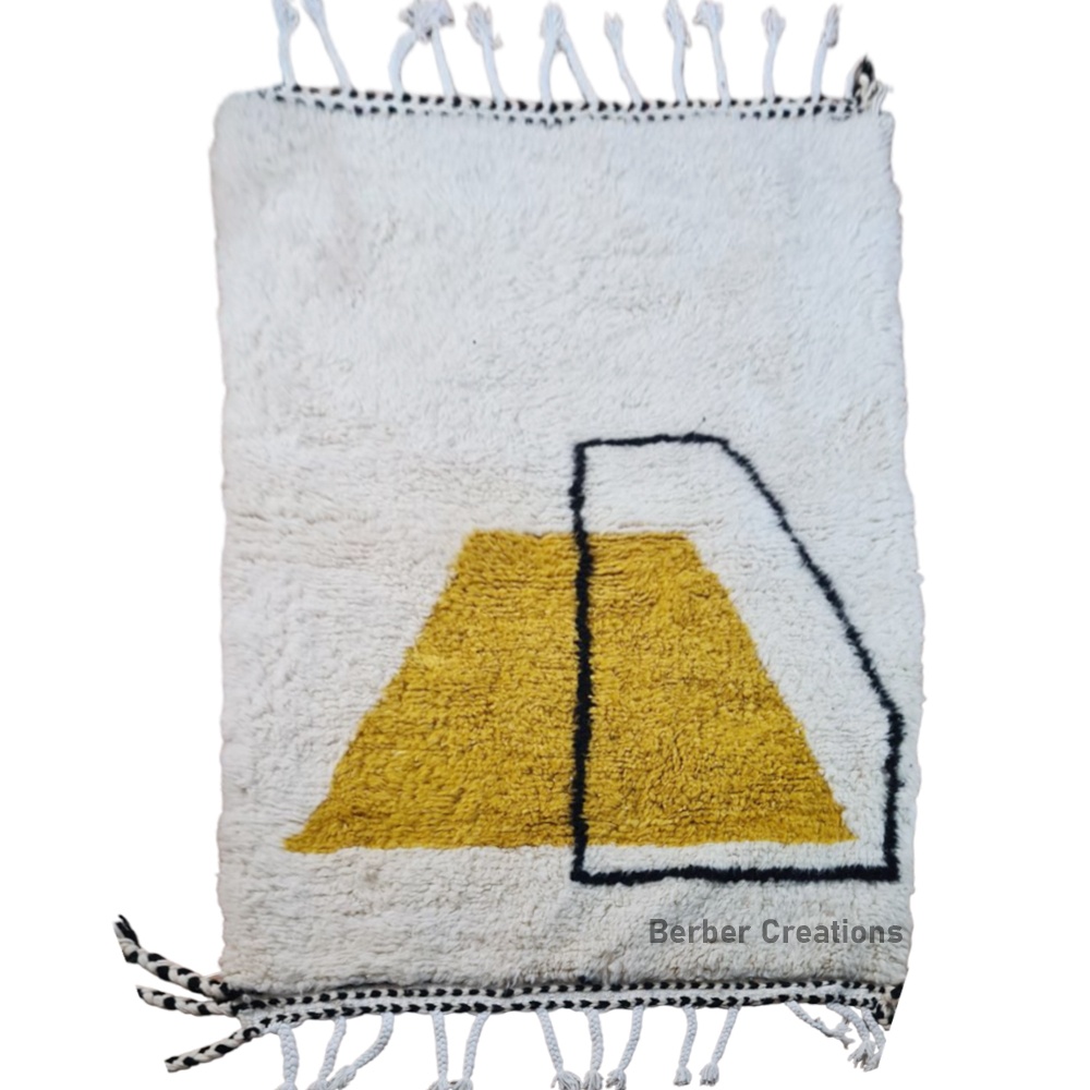 small shag moroccan wool rug white and yellow