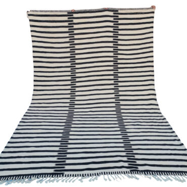 Striped Kilim Rug Black and White 7.7′ x 11.3′