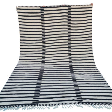 Striped Kilim Rug Black and White 7.7′ x 11.3′