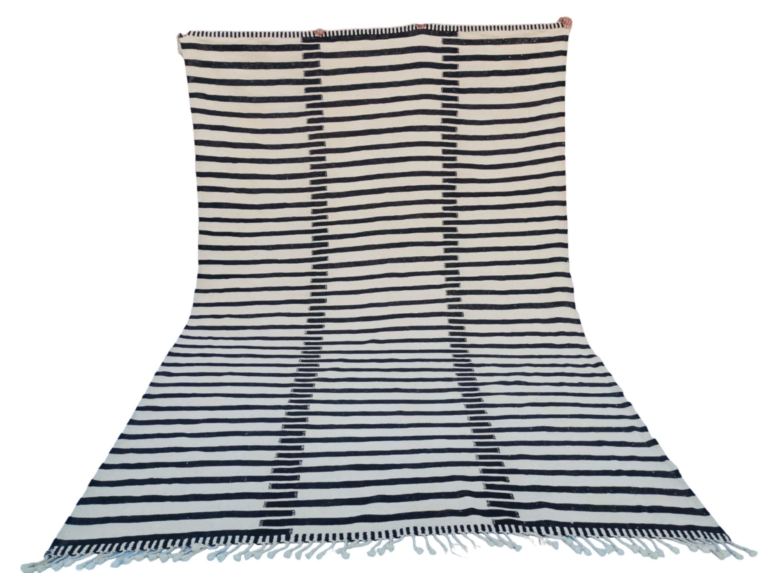 striped kilim moroccan rug black and white minimalist style