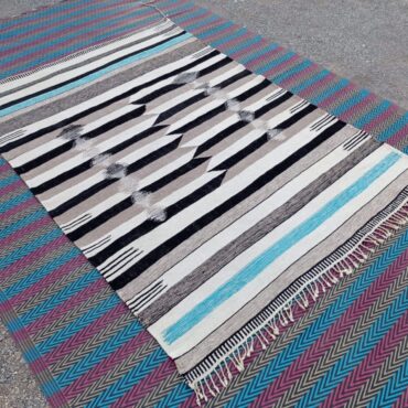 Striped Moroccan Flat Weave Kilim Rug 6.7′ x 9.3′