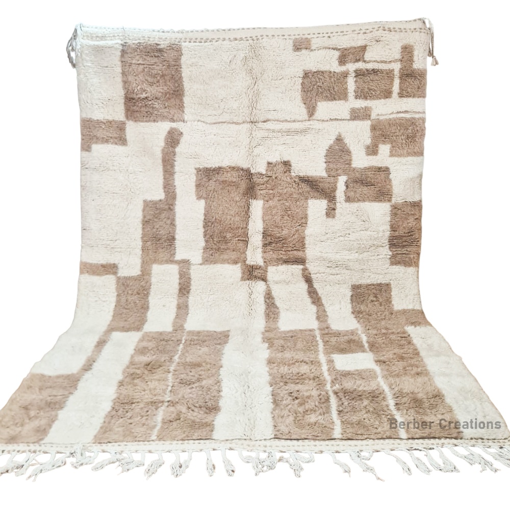 handmade neutral beni ourain rug abstract design