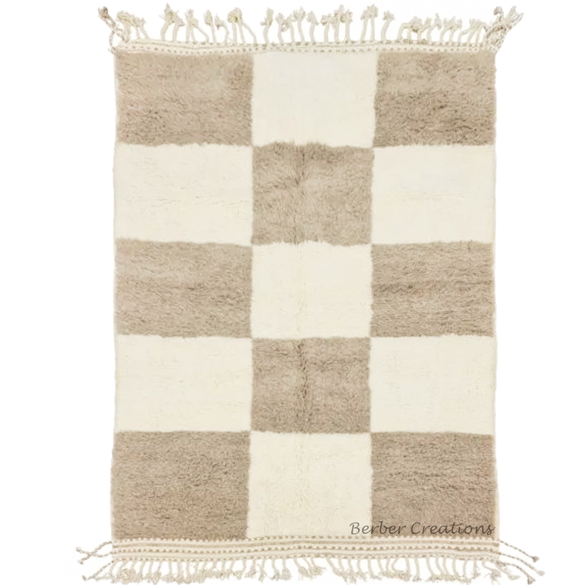 Checkered moroccan wool rug beige and cream