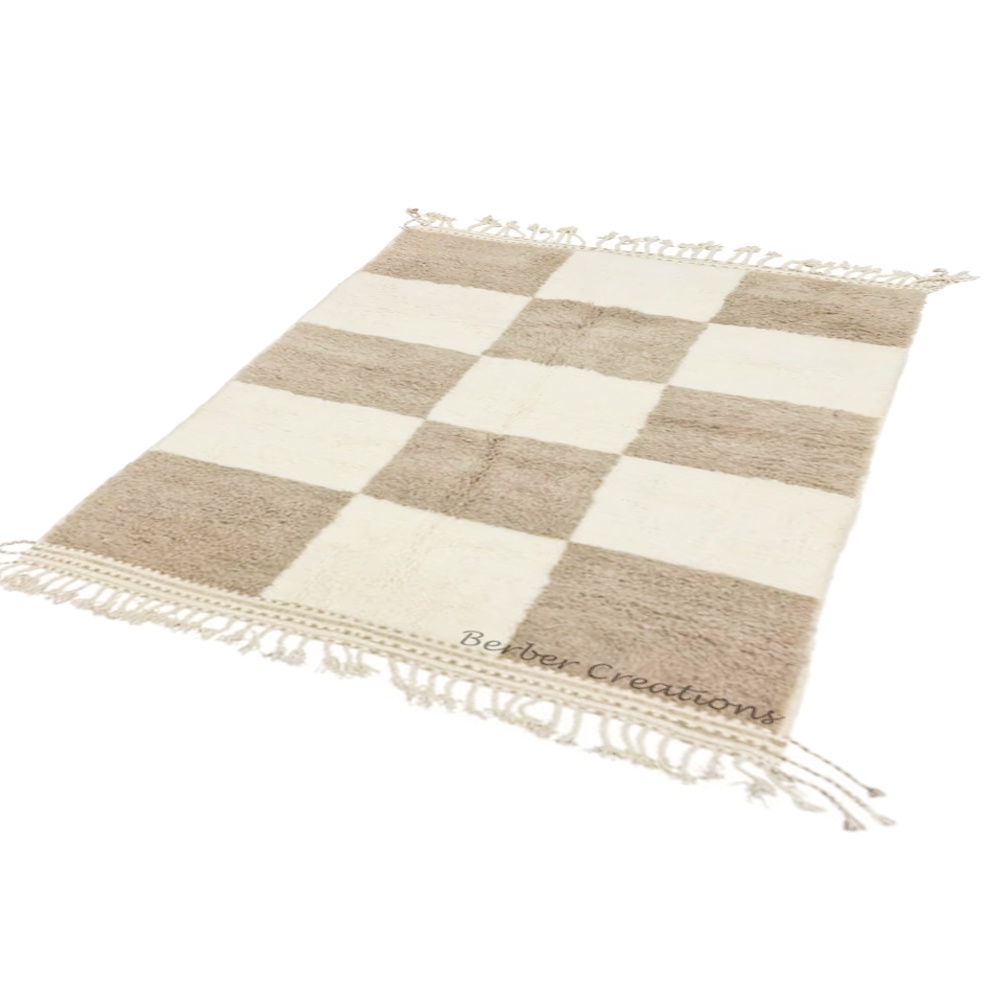 Modern Checkered Moroccan Beni Rug Beige - MB0134 - Image 2