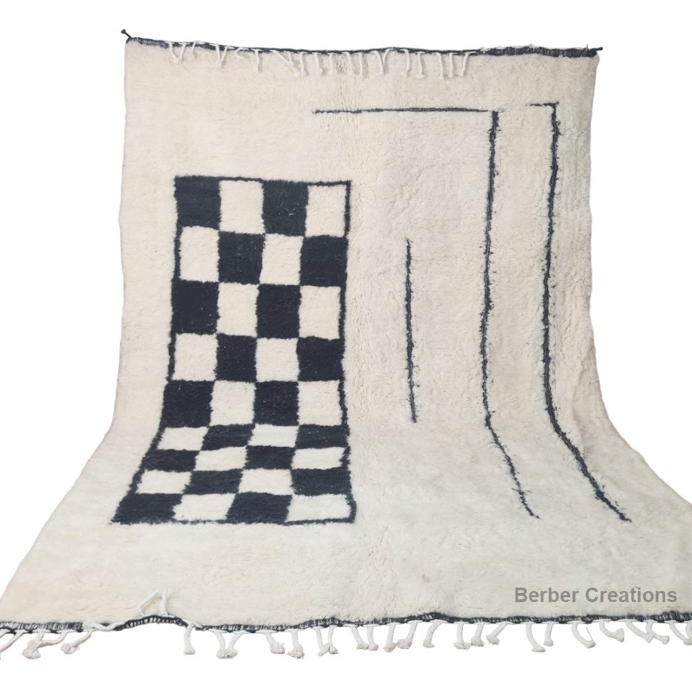 Moroccan beni ourain rug black and white