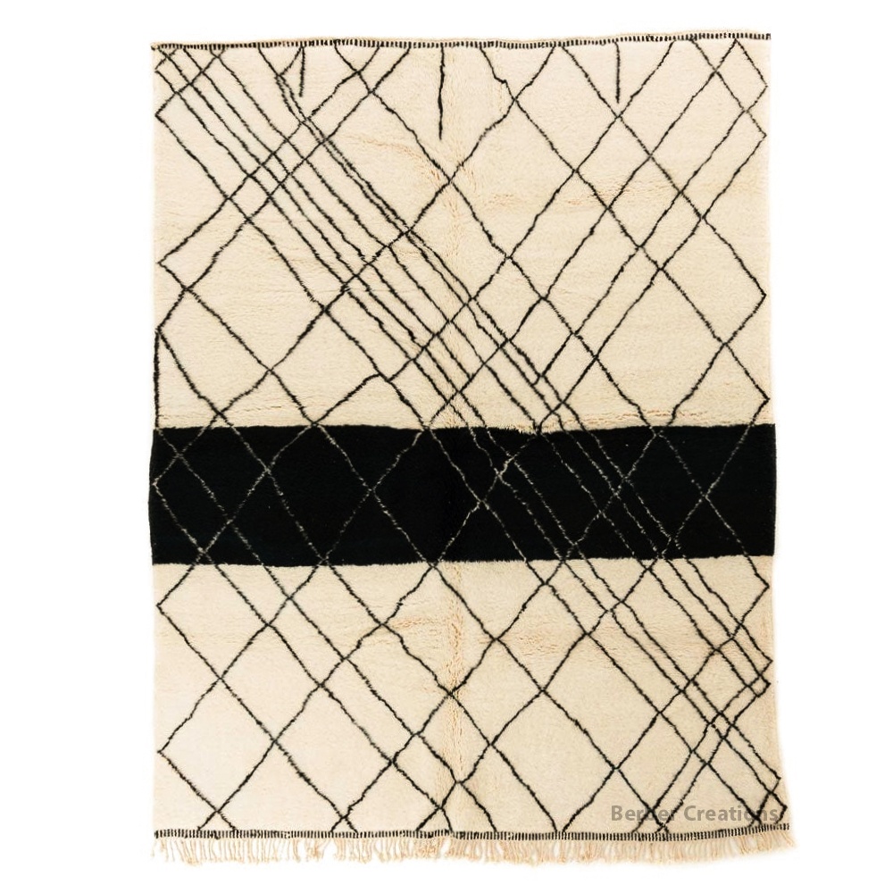 Moroccan beni ourain rug black and white