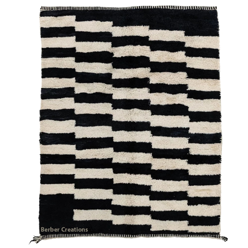 Moroccan beni ourain rug black and white