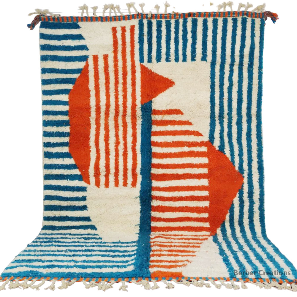 abstract moroccan beni ourain wool rug orange and turquoise