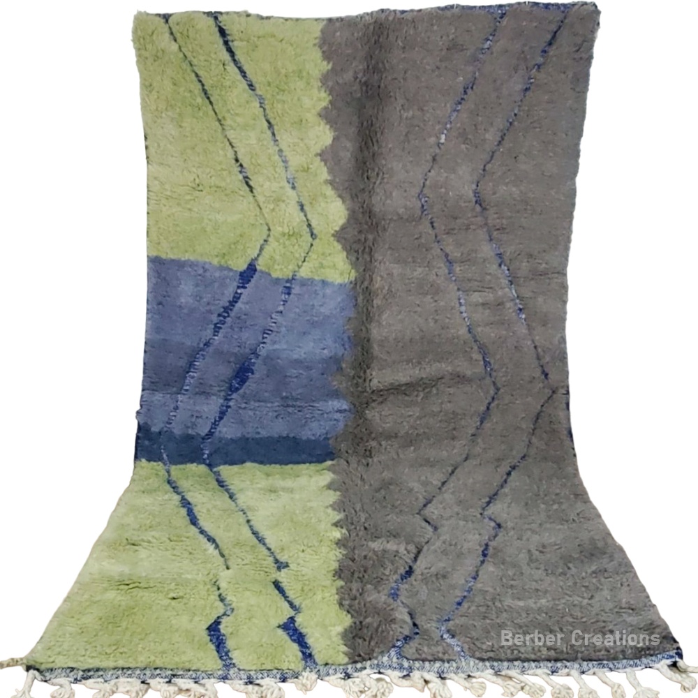 Abstract moroccan wool rug gray and green