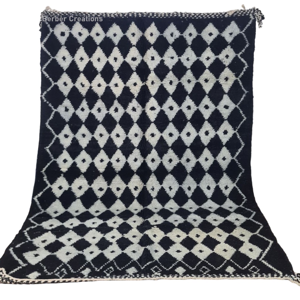 black moroccan berber rug with white diamond pattern