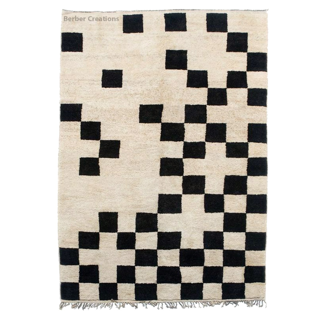 checkered moroccan wool rug black and white