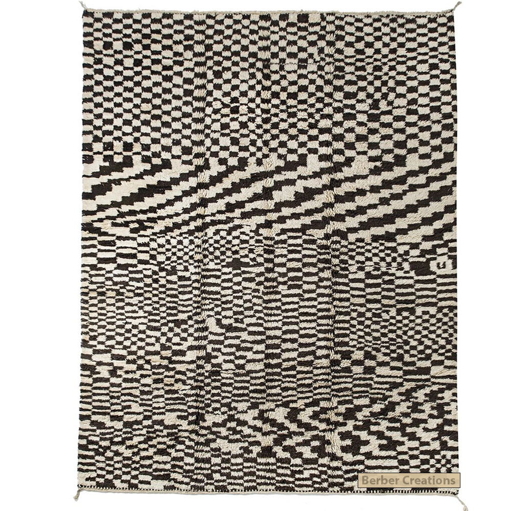 checkered moroccan wool rug black and white