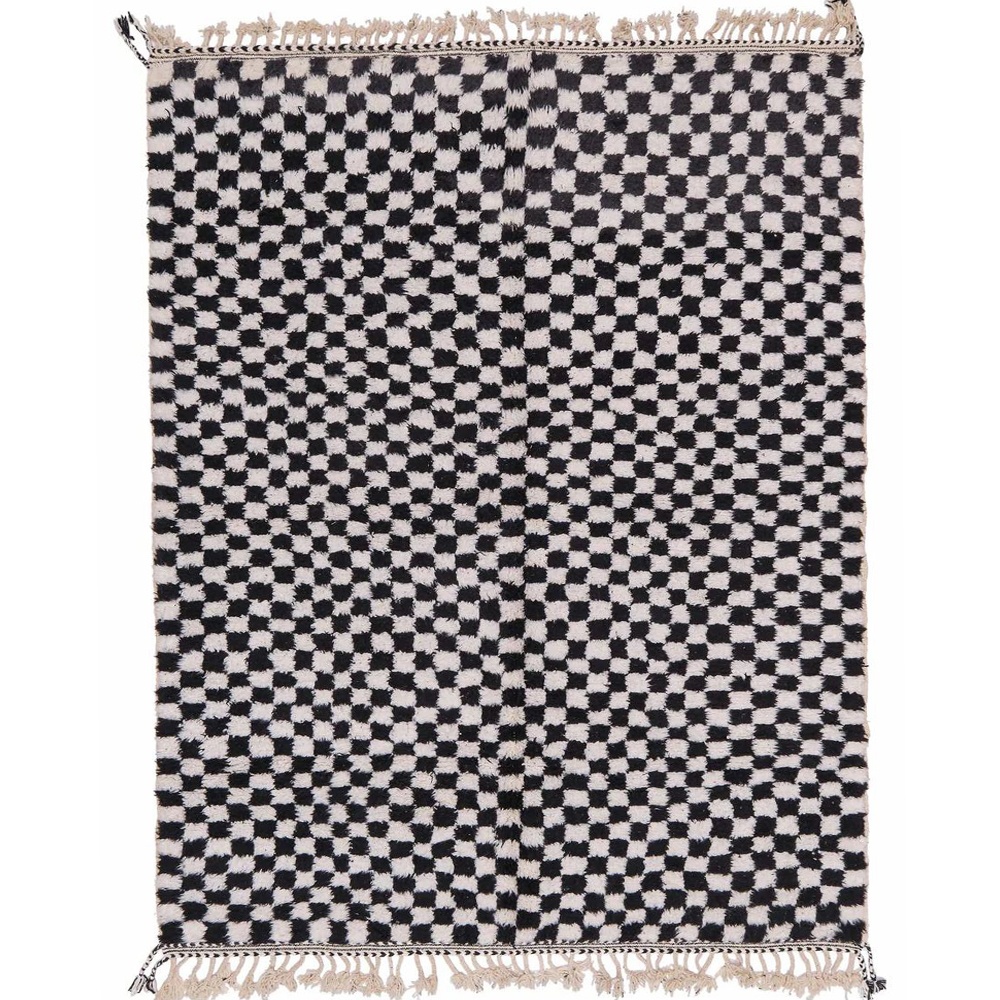 checkered moroccan wool rug black and white