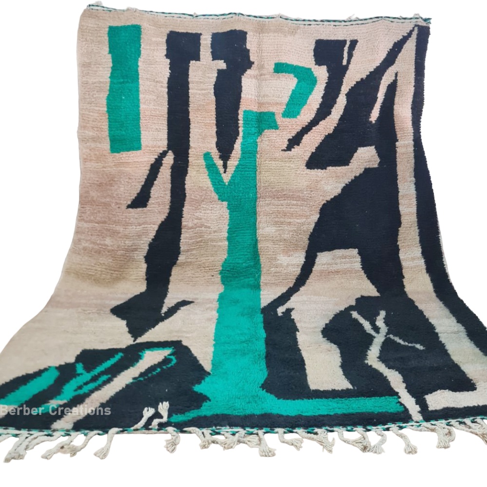 moroccan abstract beni ourain rug turquoise and beige