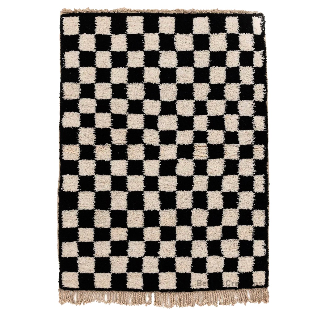 checkered moroccan rug black and white