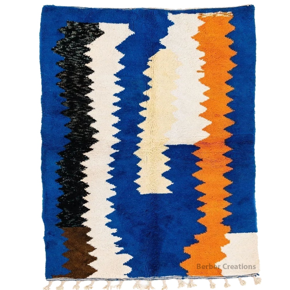 Moroccan beni ourain rug blue and orange