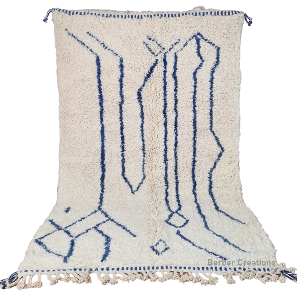 moroccan beni ourain rug blue lines