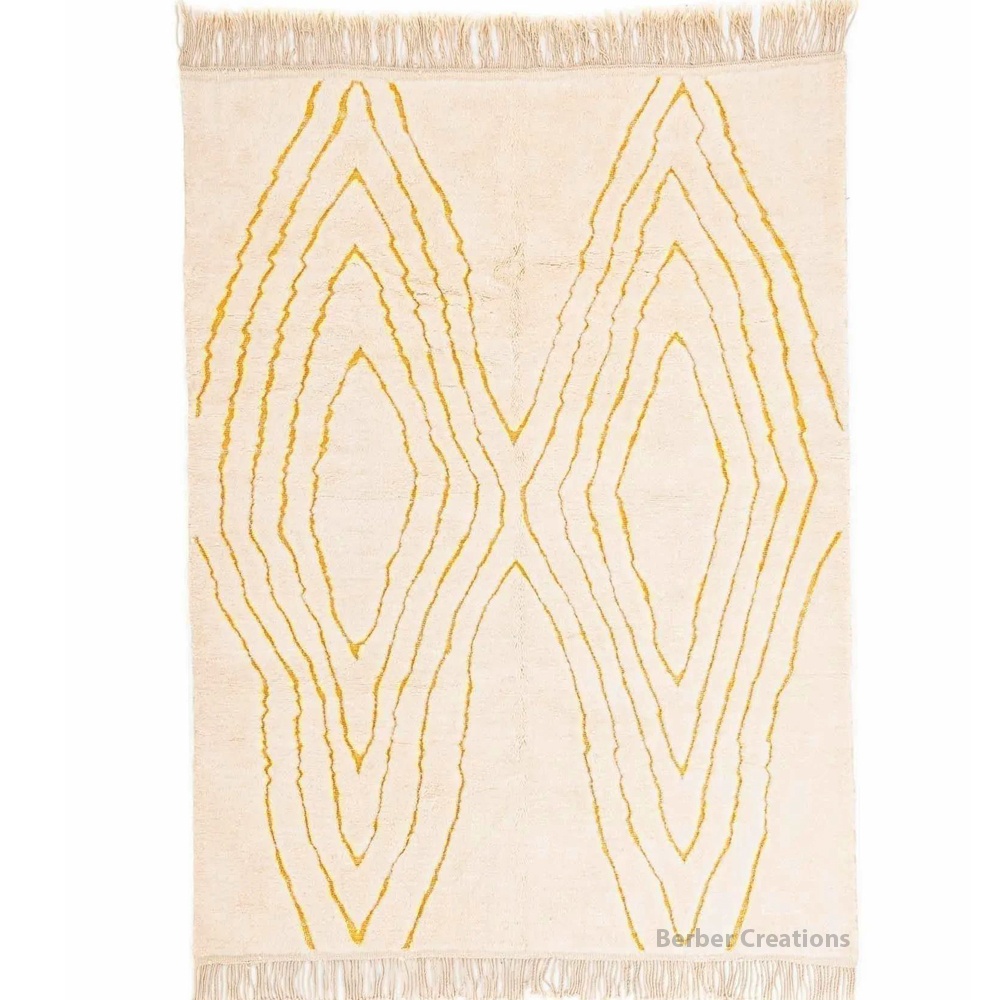 Moroccan beni ourain rug white and yellow