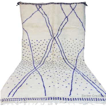 Moroccan Beni Ourain Rug White With Blue Lines 4.9’x 8.2′ – TUSLINT