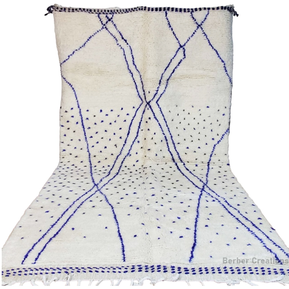 moroccan beni ourain rug white with blue lines