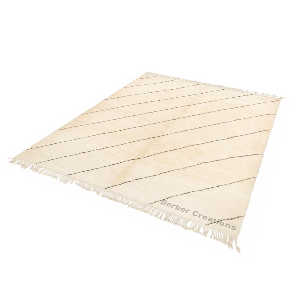 Striped Moroccan Beni Rug Black and White - MBR0054 - Image 2