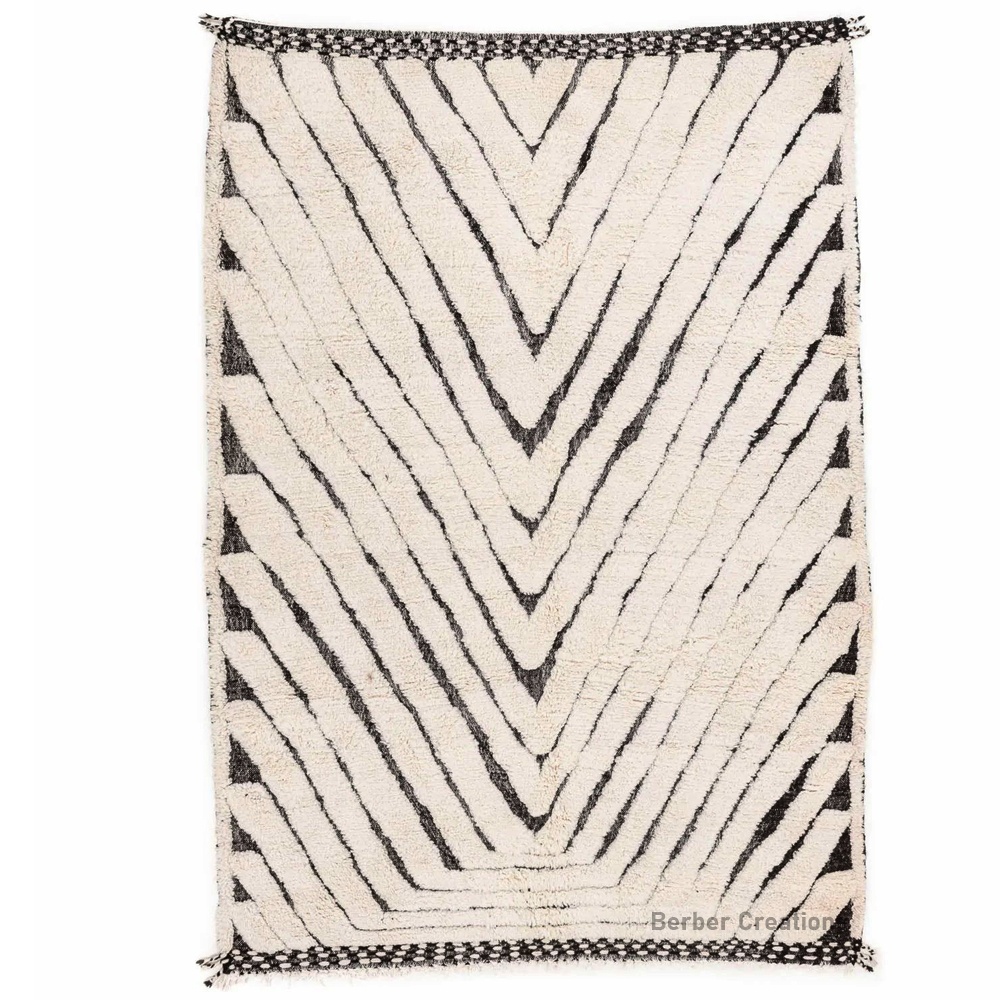 Moroccan beni ourain wool rug black and white
