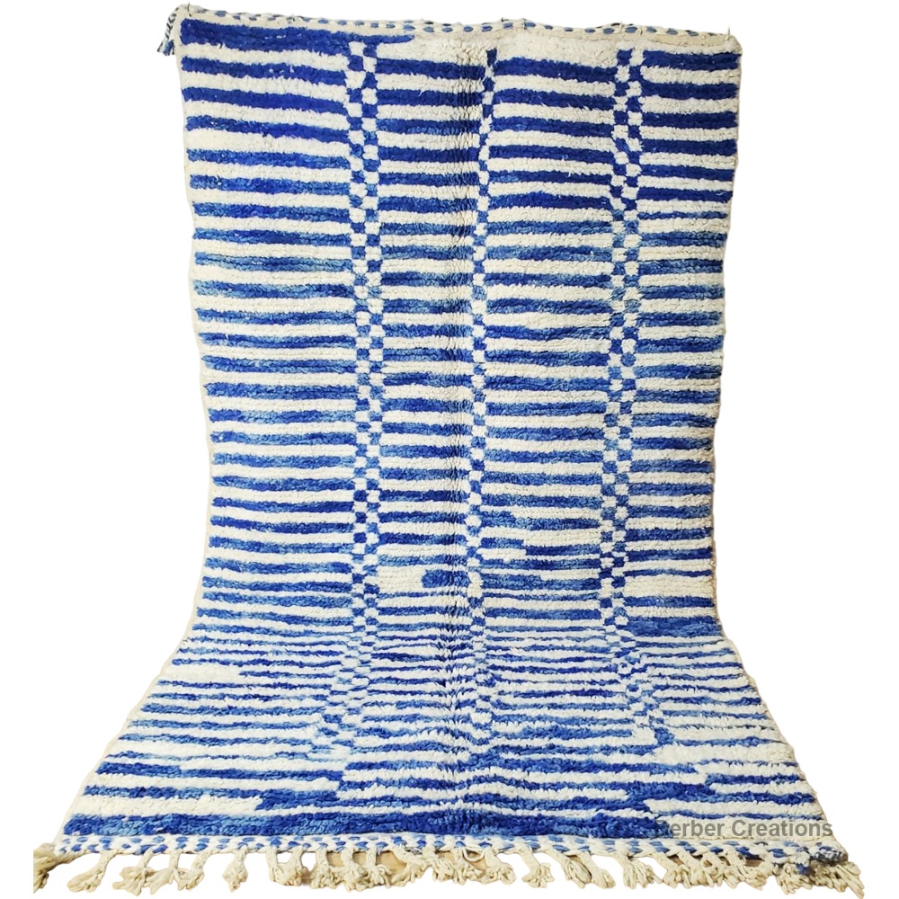 moroccan beni ourain wool rug striped blue