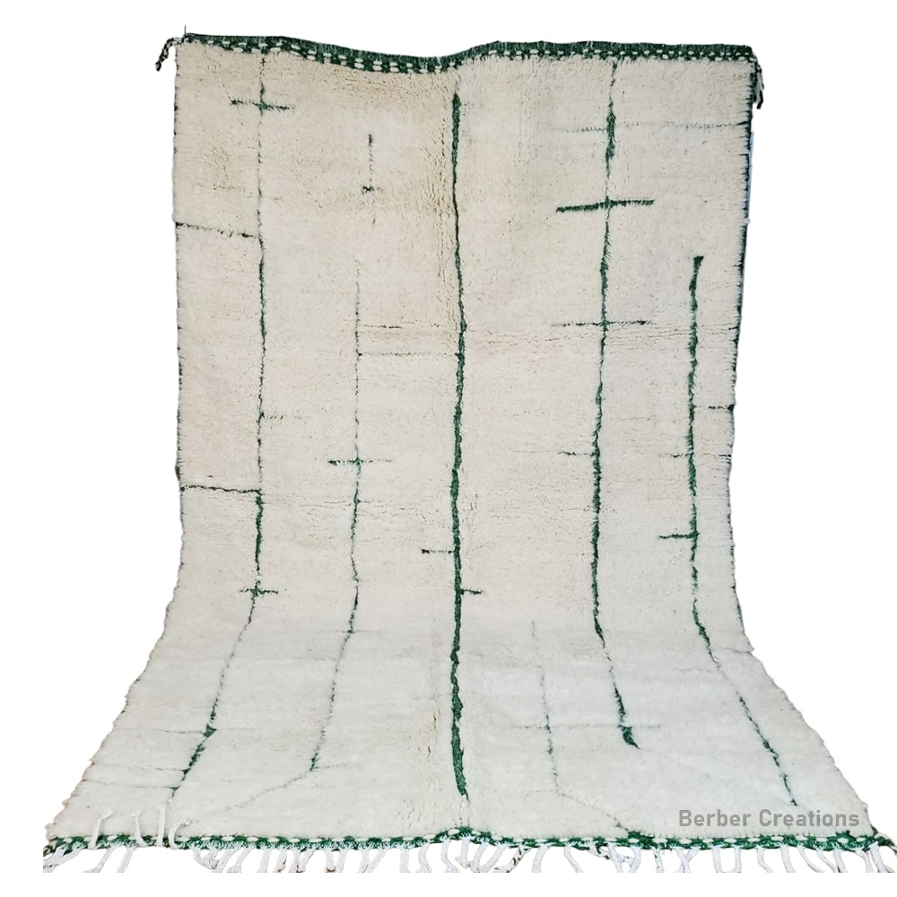 Moroccan beni rug white with green design