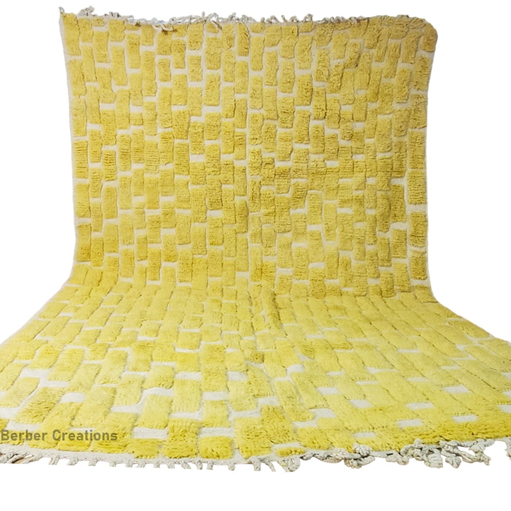 textured moroccan beni ourain rug yellow