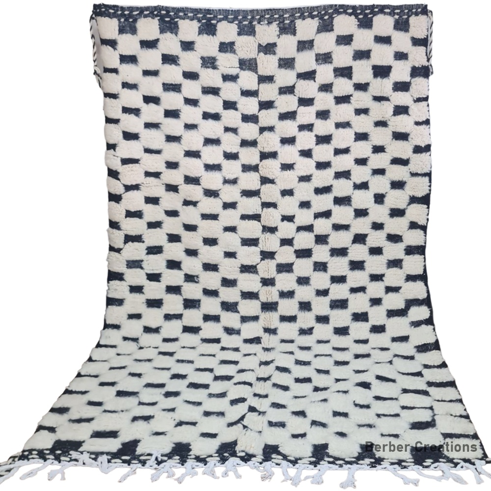 textured moroccan beni rug black and white