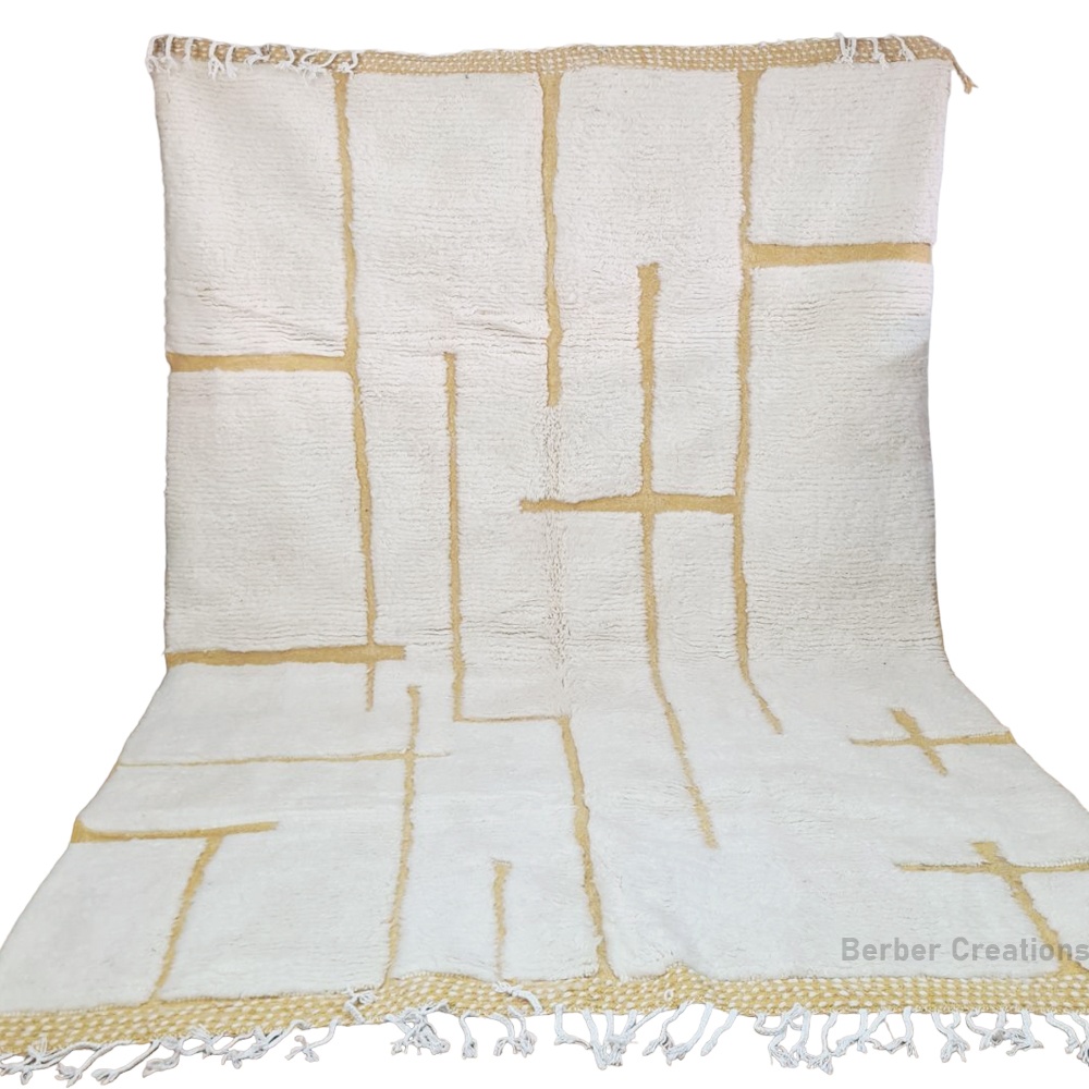 white moroccan beni ourain rug yellow lines