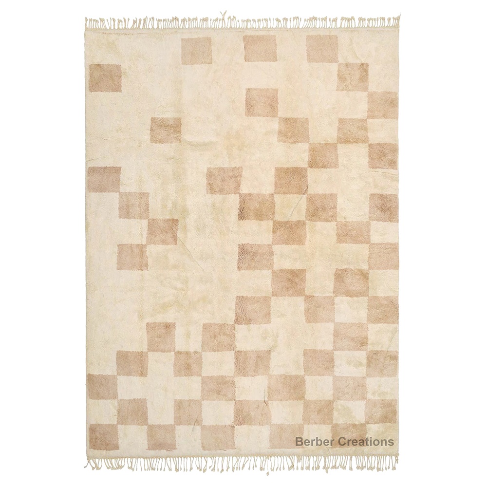 checkered moroccan beni ourain rug beige and white