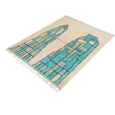 Moroccan Abstract Beni Ourain Rug Blue