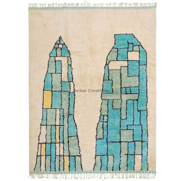 Moroccan Abstract Beni Ourain Rug Blue