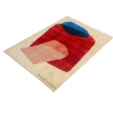 Moroccan Beni Ourain Wool Rug Red and Blue