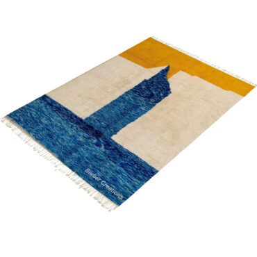 Moroccan Beni Ourain Wool Rug Blue and Yellow