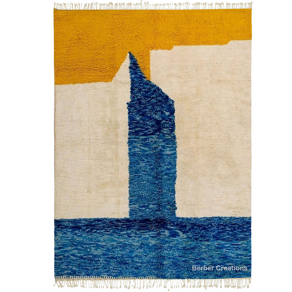 moroccan beni ourain rug blue and orange