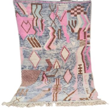 Handwoven Vintage Moroccan Boujaad Rug Gray and Pink  8.2’x 4.9′