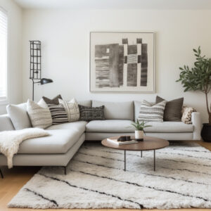 Read more about the article Elevating Your Living Space: Gray Sofa and Moroccan Beni Ourain Rug Decor Ideas