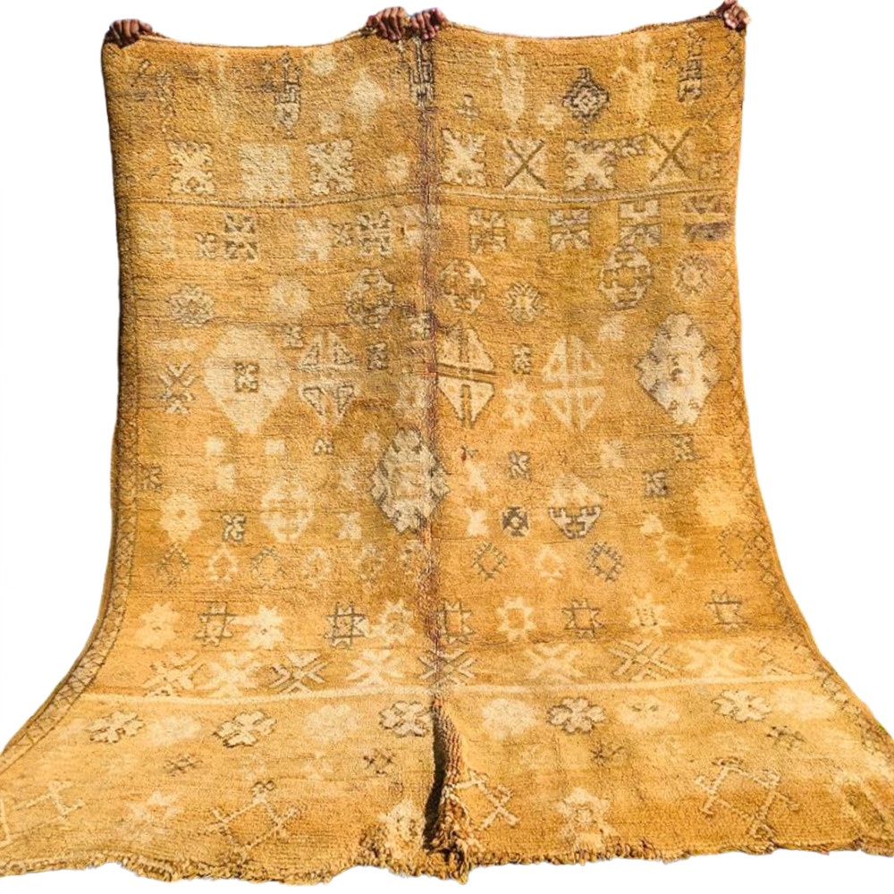 handmade moroccan vintage wool rug gold