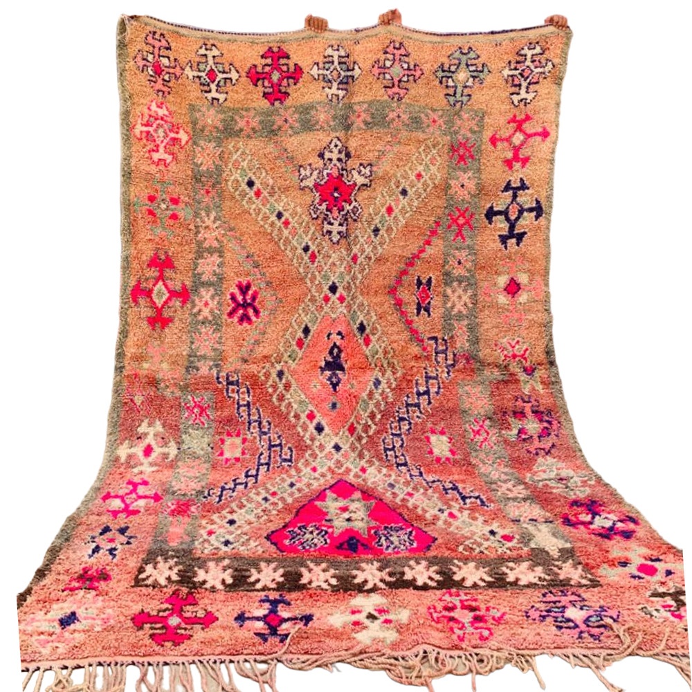 handmade vintage moroccan wool rug pink peach