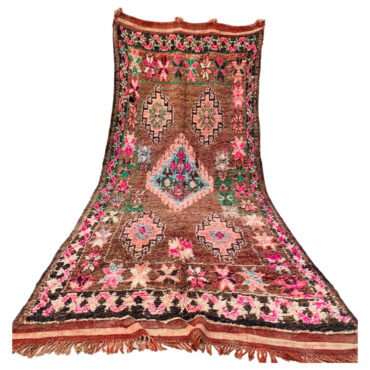 Vintage Moroccan Wool Rug Brown and Pink 6’x14.2′