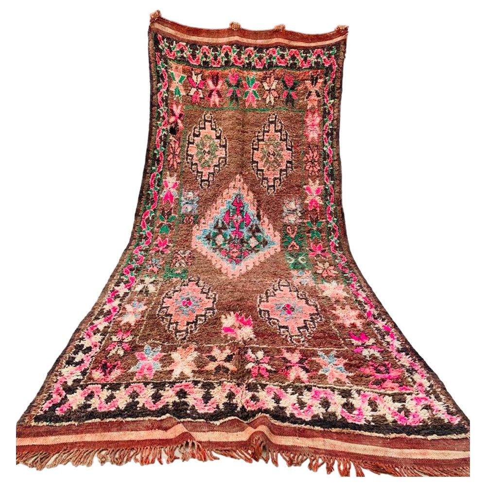 vintage moroccan berber wool rug brown and pink
