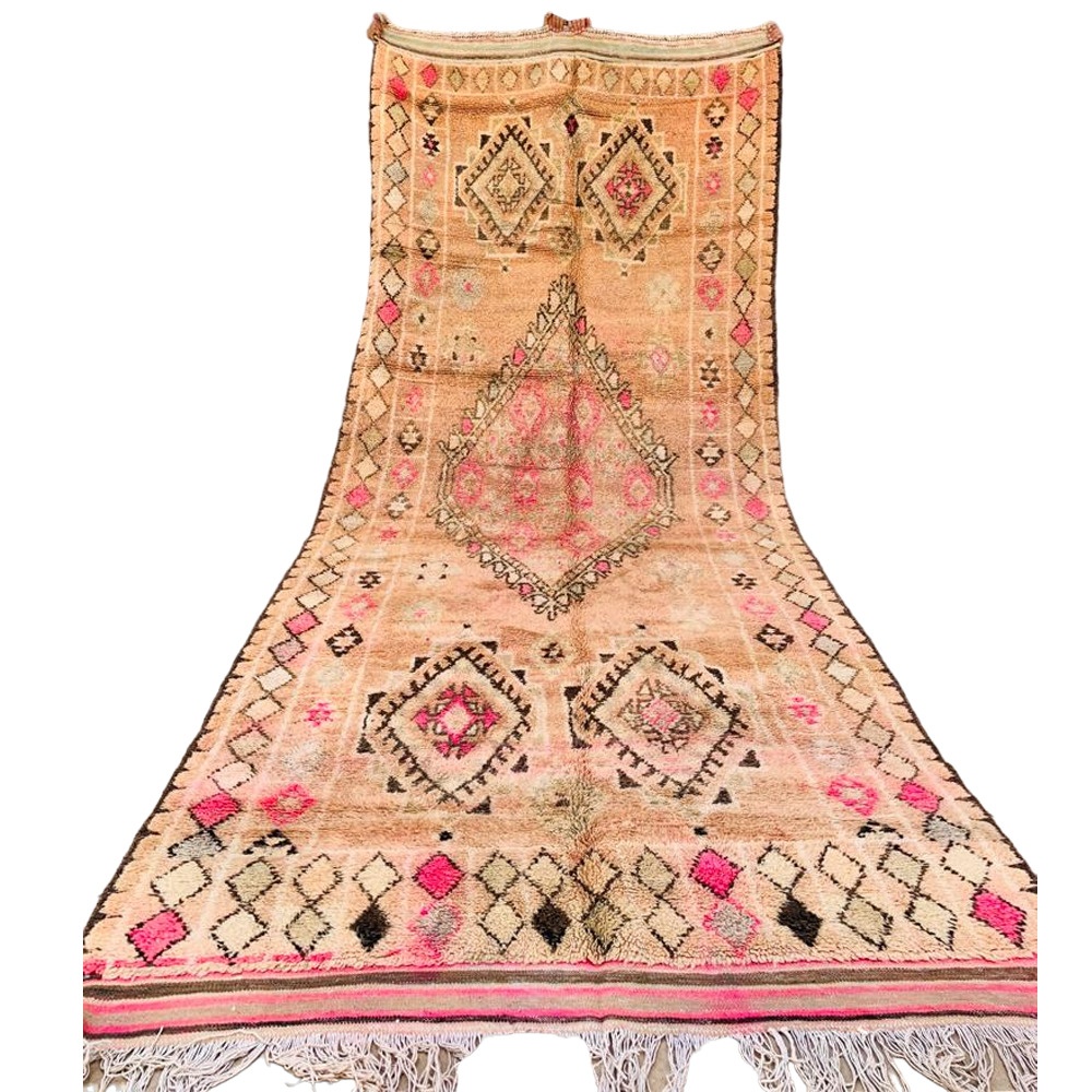 vintage moroccan wool rug peach and pink