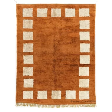 Moroccan Beni Wool Rug Orange with Cream Squares
