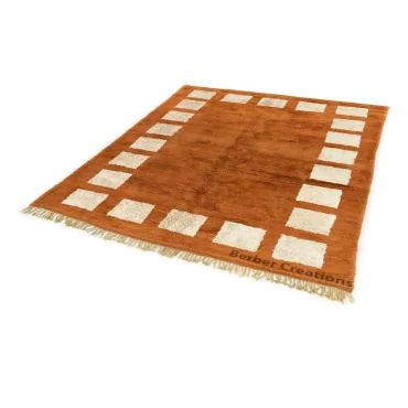 Moroccan Beni Wool Rug Orange with Cream Squares