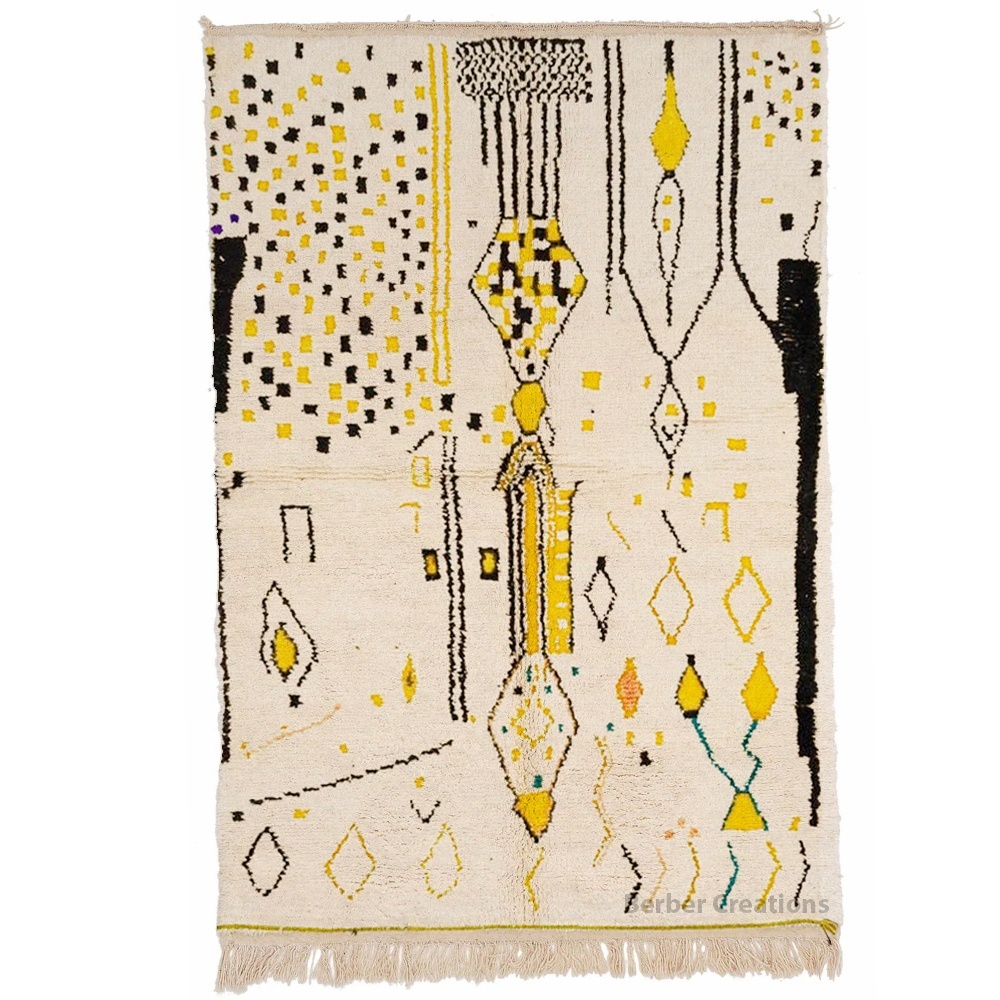 Moroccan azilal wool rug yellow