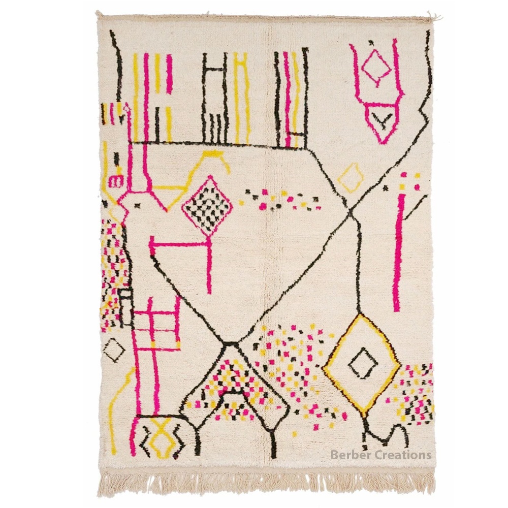 moroccan azilal wool rug yellow and pink