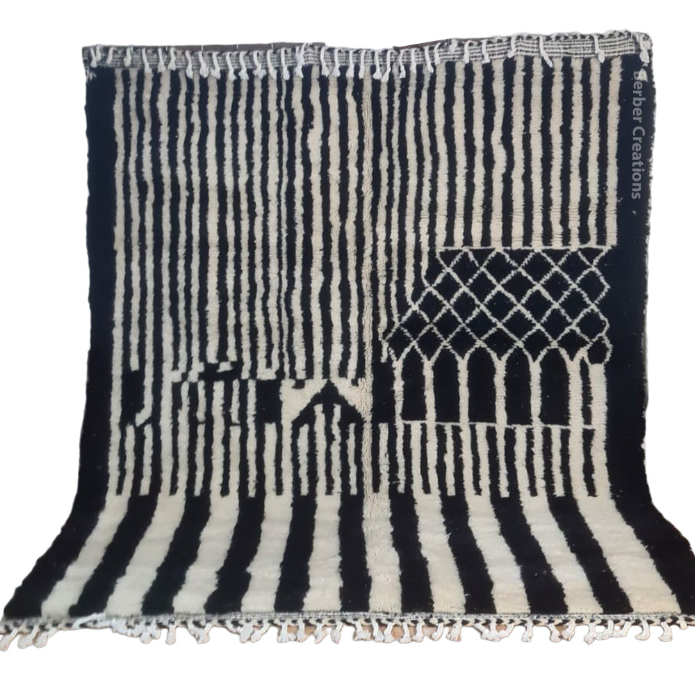 moroccan beni ourain wool rug black and white