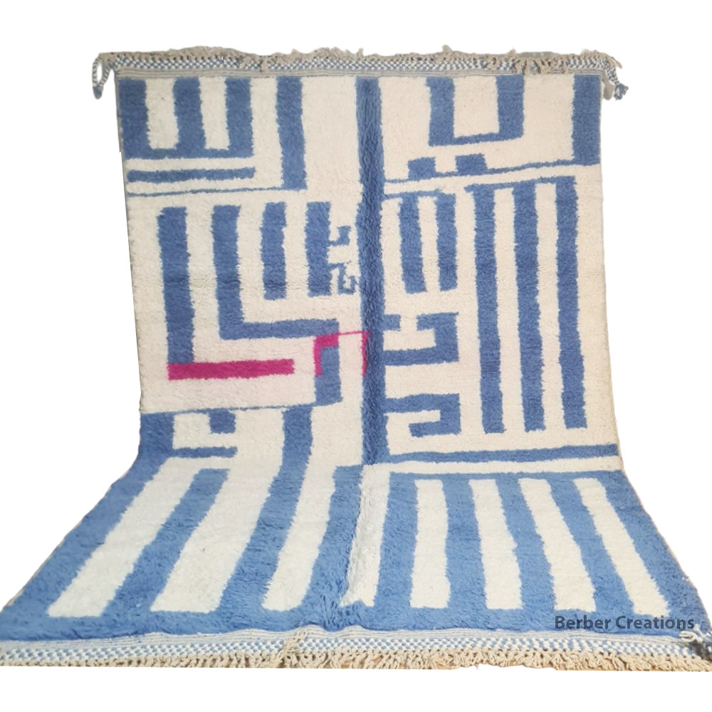 moroccan beni ourain wool rug blue and cream